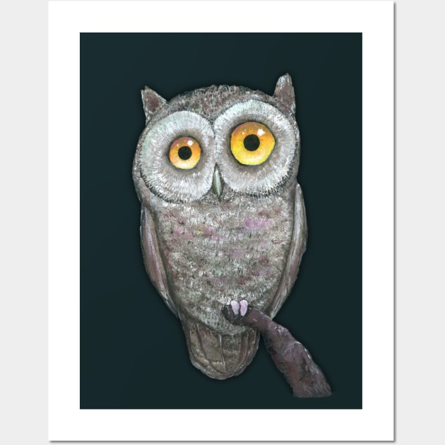 An oil painting of a funny owl Wall Art by Bwiselizzy